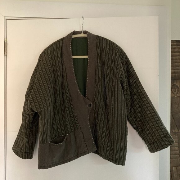 Unique 100% Linen Cotton Quilted Jacket, M (M/L), Army Green - Picture 8 of 12